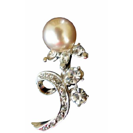 CZ Brooch Pin with Pearls Sud CZ & Single Cultured Pearls