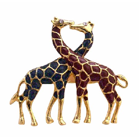 Animal Brooch Gift Symbol Of Love Twin Giraffes Gold Plated Brooch
