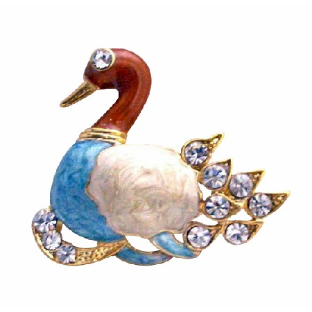 Gold Plated Colorful Duckling Decorated with Cubic Zircon Brooch