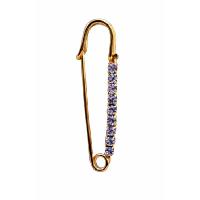 Safety Pin Brooch Gold Metal w/ Sparkling Cubic Zircon