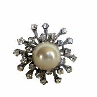 Simulated Diamand w/ Pearls Stud Pin Brooch