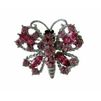 Sparkling Pink Crystals Butterfly Brooch On Silver Casting Brooch Pin