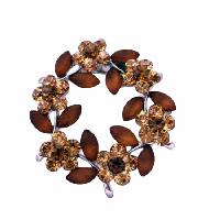 Topaz Brown Round Brooch w/ Brown Enamel Flower Crystals Brooch Pin