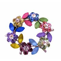 Multi Crystals Flower Brooch Round Flower Crystals Sophisticated Brooch