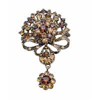 Victorian Style Brooch COpper Brooch w/ Smoked Topaz & Lite Smoked Crystals Brooch