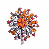 Fall Color Brooch Fire OPal & Siam Red Crystals Oxidized Brooch