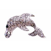 Silver Dolphin Brooch Artisticall Decorated w/ Cubic Zircon