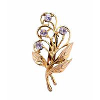Beautiful Gold Bouquet Brooch w/ Golden Leaf & Cubic Zircon Brooch
