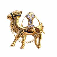 Camel Gold Brooch Hump Cubic Zircon Glass Beads w/ Chain Camel Brooch