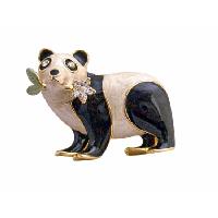 Panda Black & White Brooch Gold Plated Panda Brooch w/ Flower