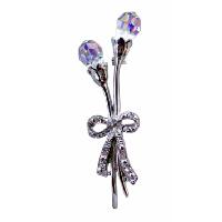 AB Crystals Teardrop Brooch Tulip Brooch w/ LOng Stem & Bow Tulip Brooch