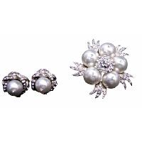 Pure White Pearls Brooch Matching Classdy Pearls Stud Earrings Diamante Brooch & Earrings Jewelry