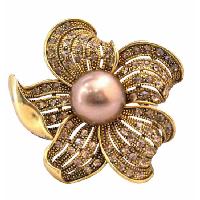 Golden Sunflower Brooch With Golden Shadow Crystals All Over Spread Vintage Elegant Brooch Pin & Golden Pearls