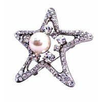 StarFish Brooch With 12mm Pearls As Fish Eye Vintage Brooch w/ Sparkling Diamante Spread Encrusted Designed Brooch