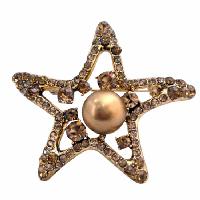 Smoked Topaz Brooch Golden StarFish Brooch With 12mm Copper Pearls Vintage Brooch w/ Smoked Topaz Crystals