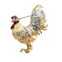 Hen Brooch With Gold Plated Hen & Silver Work on Wings Feather & Spread w/ Cubic Zircon Brooch