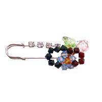 Colorful Brooch Simulated Diamond Swarovski Jet Clear Siam Peridot Aquamarine Crystals Pin Brooch