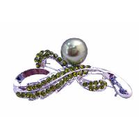 Olivine Crystals Brooch With Green Pearls Silver Framed Beautifully Designe Bridemaids Brooch