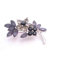 Bridemaids Brooch Jet & Black Diamond Crystals Flower Silver Tone Brooch Dress Brooch