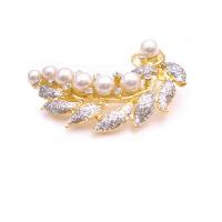 Vintage Brooch Gold Leaf Decorated With Pearls & Cubic Zircon Diamante :  embedded classy brooch giftdress gold leaf brooch