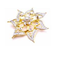 Bridemaids Dress Brooch Gold Flower Diamante & Pearls Confetti Brooch :  gift broochlovely broochelegant brooch pearls