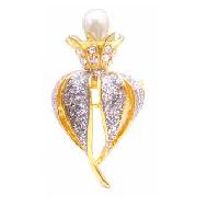 Blooming Pearls Bud & Decorated w/ Cubic Zircon & Crystals Brooch