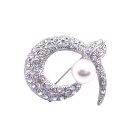 Round Cubic Zircon Snake Head Brooch with Pearls & Encrusted Crystals