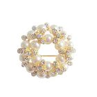 Multi Pearls Round Gold Plated Brooch with Sparkling Diamond CZ