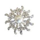 Beautiful Round Cubic Zircon & Pearls Victorian Brooch Pin