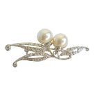 Clear Simulated Diamonds Ivory Faux Pearl Brooch in Silver Casting