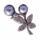 Grey Pearls Fashion Brooch Pin w/ Cubic Zircon Bud Decorated Brooch