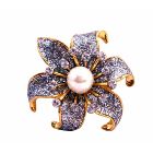 Gold Plated Glittered Sunflower Cubic Zircon White Faux Pearl Brooch