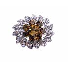 Smoked Topaz Crystals Flower Brooch w/ Cubic Zircon Leaves Surrounded Beautiful Pin Brooch