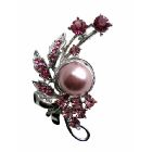 Rose Pink Crystals Brooch/Pin w/ Pink Pearls & Pink Cubic Zircon Decorated Brooch