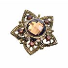 Dainty Sparkling Copper Flower Smoked Topaz Crystals Embedded Brooch