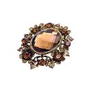 Artistic Small Flowers Sparkling Smoked Topaz Crystals Copper Brooch