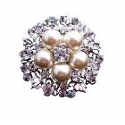 Bridal Brooch Ivory Pearls w/ Cubic Zircon Nest Style Brooch w/ Sparkling Simulated Diamond
