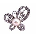 Butterfy Brooch Fully Decorated w/ Cubic Zircon & Pearls In Center