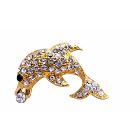 Dolphin Gold Brooch Artisticall Decorated w/ Cubic Zircon