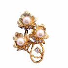 Gold Flower Bouquet Brooch Decorated Pearls & Cubic Zircon Brooch