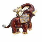 Gold Plate Red Elephant Brooch Decorated w/ Cubic Zircon
