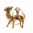 Camel Gold Brooch Hump Cubic Zircon Glass Beads w/ Chain Camel Brooch