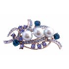 Blue Pearls Brooch Aquamarine Crystals Brooch Silver Brooch Bridal Dress Brooch 2 1/4 Inches Long
