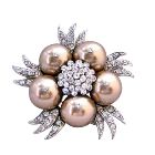 Bronze Pearls Sparkling Diamond Cubic Zircon Bridal Brooch