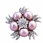 Powder Rose Pearls Sparkling Diamond Swarovski Wedding Brooch