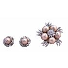 Champagne Pearls Brooch Earrings Wedding Jewelry