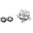 Pure White Pearls Brooch Matching Classdy Pearls Stud Earrings Diamante Brooch & Earrings Jewelry