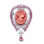 Victorian Brooch/Pendant Pink Cameo Lady Brooch Sparkling Pink Crystals with Dangling At Bottom Vintage Brooch