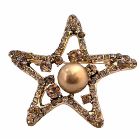 Smoked Topaz Brooch Golden StarFish Brooch with 12mm Copper Pearls Vintage Brooch w/ Smoked Topaz Crystals