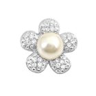 Flower Round Brooch Sparkling Petals with Center Pearl Brooch